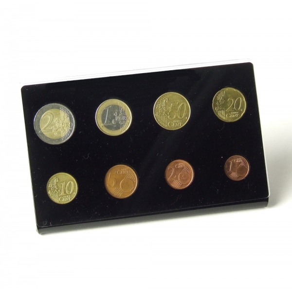 Münzenständer EURO Kursmünzensatz L-Form, schwarz mit glasklarer Abdeckung, 148x